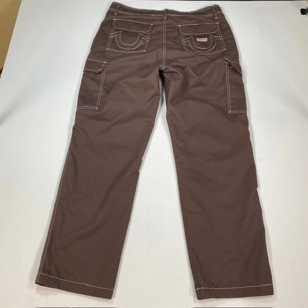 True Religion Mens Brown Contrast Stitch Cargo Pants Straight Leg Size 36 108335